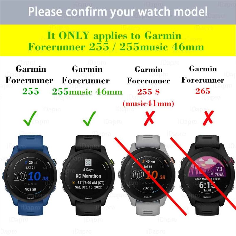 Image secondaire de iDaPro [4Pcs Protection d'Ecran pour Garmin Forerunner 255/255 Music 46mm+[4Pcs] Bouchons anti-poussière silicone,Verre Trempé,D