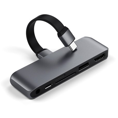 SATECHI Adaptateur SD USB-C Mobile Pro avec Chargeur USB-C, HDMI 4K, USB 3.0, Lecteurs de Cartes Micro/SD et Prise Jack 3,5mm - 