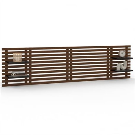 IDMarket - Tête de lit Suspendue en Lattes AVA 240 cm Bois Vieilli et étagères Noires