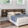 IDMarket - Tête de lit Suspendue en Lattes AVA 240 cm Bois Vieilli et étagères Noires