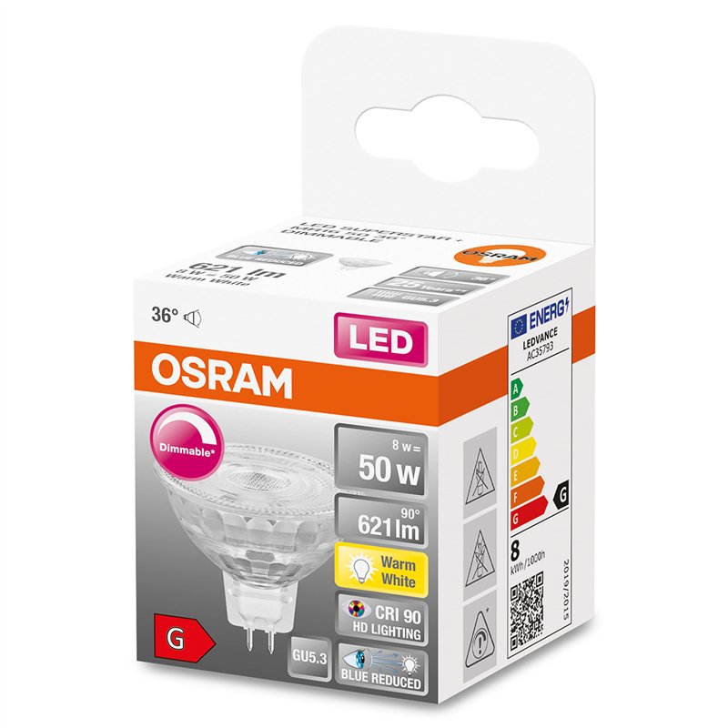 Image secondaire de OSRAM Lampe LED dimmable Superstar avec un rendu des couleurs particulièrement élevé (CRI90), GU5.3-base, verre clair ,Blanc cha