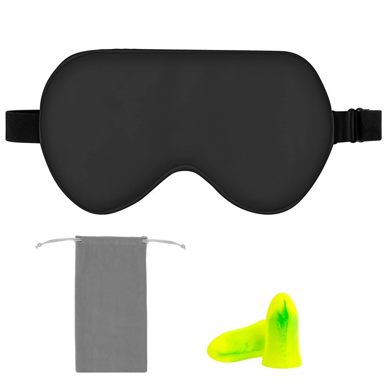 Amazon Basics Masque de sommeil incurvé en véritable soie naturelle de mûrier avec sangle réglable, noir