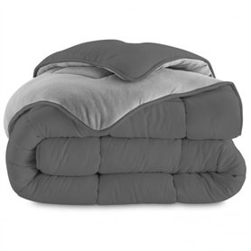 IDMarket - Couette 220x240 CM Zoe Polaire biface Gris Clair et Gris 400 GR