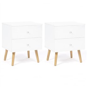 IDMarket - Lot de 2 Tables de Chevet Emmie scandinaves 2 tiroirs Blanc