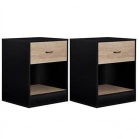 IDMarket - Lot de 2 Tables de Chevet Olga 1 tiroir avec Niche Bois Noir et tiroir façon hêtre