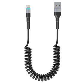 Cable iPhone Spiralé USB A à Câble Lightning, Certifié Apple Carplay et MFi, Cordon de Chargeur iPhone Court Rétractable avec Tr