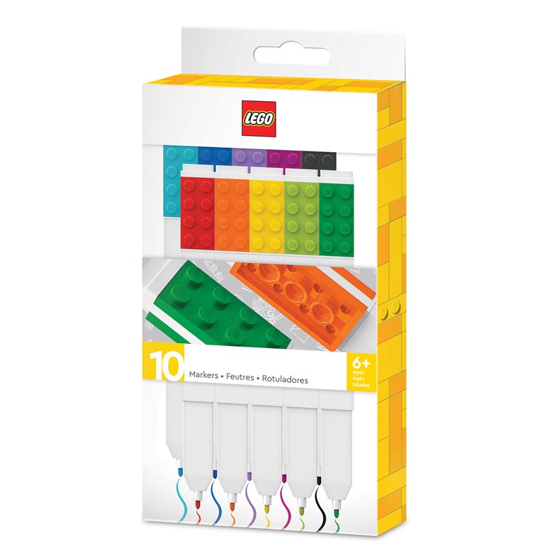 LEGO Iconic Papeterie : Ensemble de 10 Marqueurs - Créatifs Stylos à Gel à Séchage Rapide avec Plaques LEGO - Set de 10 Couleurs