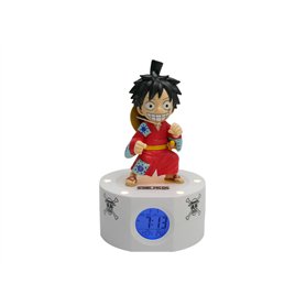 TEKNOFUN - Licence Officiel One Piece - Réveil Lumineux Luffy - Bleu, Rouge et Noir - Fonctionne avec Piles (3X AAA) ou USB (câb