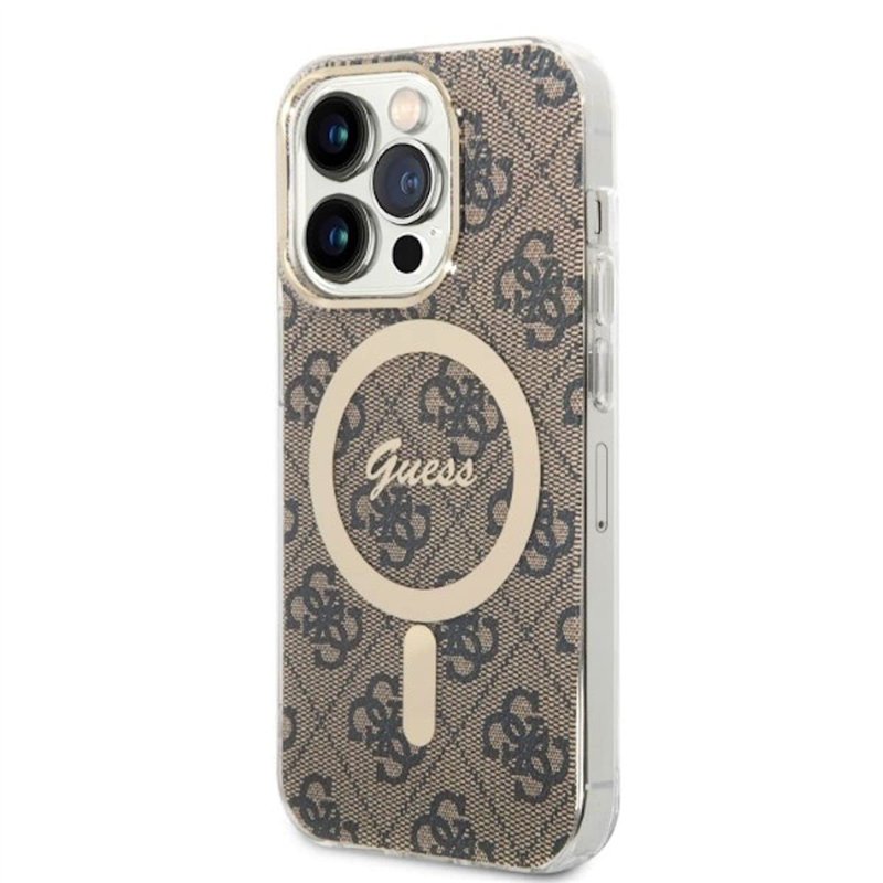 Image secondaire de Guess Bundle Pack MagSafe 4G Coque iPhone 14 Pro + MagSafe Chargeur, Marron/Or