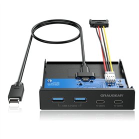 GRAUGEAR Panneau Avant 4 Ports 10Gbit/s, 2X USB-C+2X USB-A HUB USB3.2 Gen2, Panneau Avant pour Baie 3,5 Pouces, USB3.2 Gen2 Key 