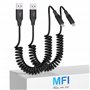 KETAKY Plus Lot de 2 Câble Lightning Spiralé, certifiés Ap-ple Carplay et MFi, chargeur Câble iPhone rétractable avec transmissi