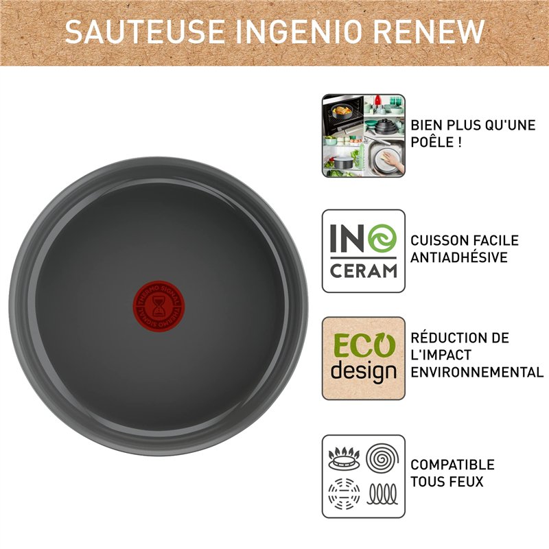 Image secondaire de Tefal Ingenio Renew Sauteuse 24 cm, Induction, Revêtement céramique antiadhésif, Recyclée, Cuisson saine et sûre, Compatible lav