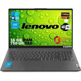 Lenovo, Ordinateur Portable Prêt à l'Emploi, Écran FHD 15,6", CPU Intel N4500, RAM 16 Go, SSD M2 750 Go, Windows 11 Pro, Ordinat