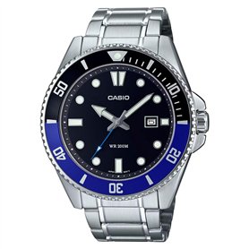Casio MDV107D-1A2V Montre de plongée pour Homme en Acier Inoxydable 200 m Noir/Bleu Cadran Noir 3 Aiguilles, Bleu, Décontracté