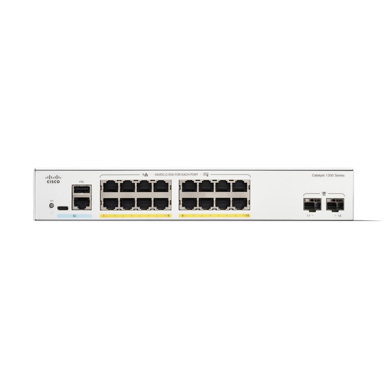 Image secondaire de Cisco Commutateur administrable Cisco Catalyst 1300-16FP-2G, 16 Ports GE, PoE complète, Ports SFP 2x1GE, Garantie limitée à Vie