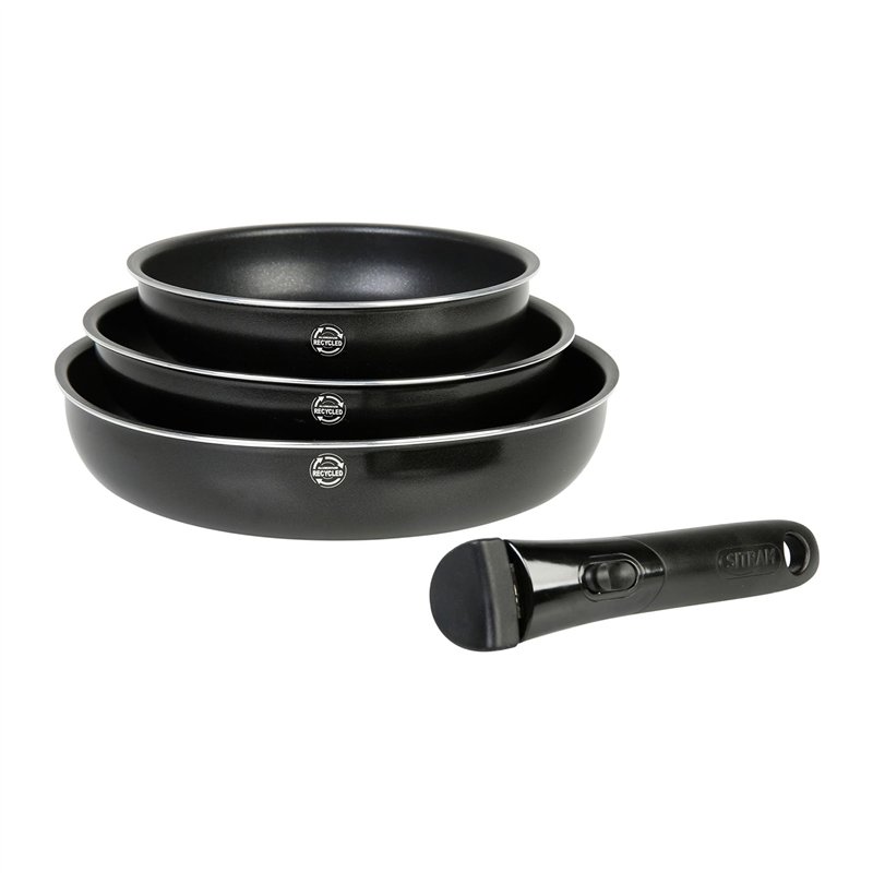 Sitram 715485 Lot de 3 Poêles Aluminium pressé SITRAMOVIBLE FAMILY Ø 20/24/28 cm, Revêtement intérieur anti-adhésif sans PFOA - 