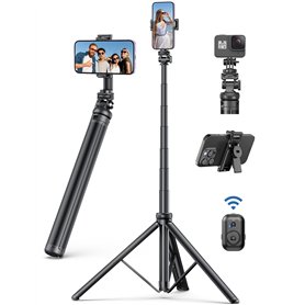 190cm Trepied Smartphone en Aluminium, Extensible Perche à Selfie Trepied, Trépied de Téléphone avec Télécommandeet Support pour