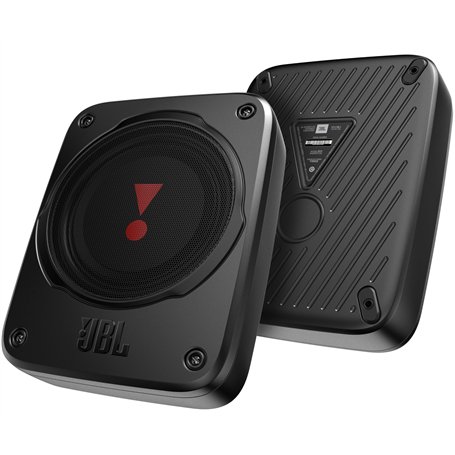 JBL BassPro Lite - Caisson de Basse Voiture Amplifié, Subwoofer Actif Ultra-Compact sous Siège avec Amplificateur Intégré, Conne