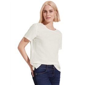 Street One LS Solid Blouse à Col Rond W St T-Shirt, Blanc Cassé, 42 Femme