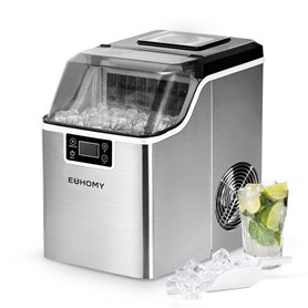 EUHOMY Machine à glaçons en acier inoxydable, 24 glaçons en 13 minutes, 24 kg/24 h, machine à glaçons gastro, auto-nettoyante, 3