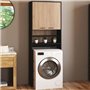 IDMarket - Meuble étagères de rangement dessus machine à laver et WC WALLIS noir et bois façon hêtre