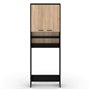 IDMarket - Meuble étagères de rangement dessus machine à laver et WC WALLIS noir et bois façon hêtre