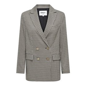 ONLY Onllettie Ls Loose Check Blazer TLR, Noir/Carreaux : Pierre Ponce + Cloud Dancer, 42 Femme