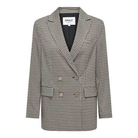 ONLY Onllettie Ls Loose Check Blazer TLR, Noir/Carreaux : Pierre Ponce + Cloud Dancer, 42 Femme