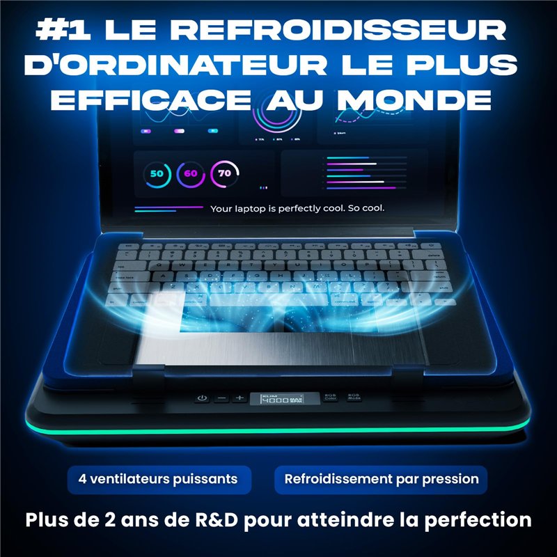 Image secondaire de KLIM Turbofrost - Refroidisseur PC Portable 4 turbo ventilateurs - 4 x 4000 RPM, 2 modes d'alimentation USB-C/DC, RGB dynamique,