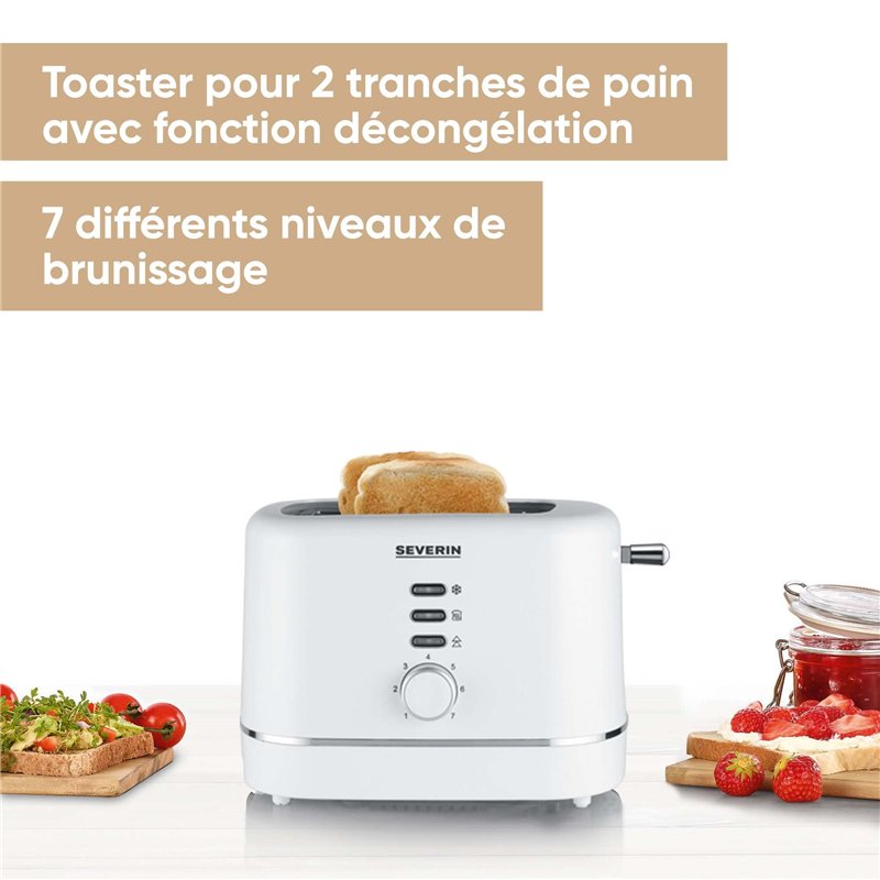 Image secondaire de SEVERIN Grille-pain automatique 850 W, Toaster compact 2 fentes jusqu'à 2 tranches, Grille-pain électrique avec réglage du degré