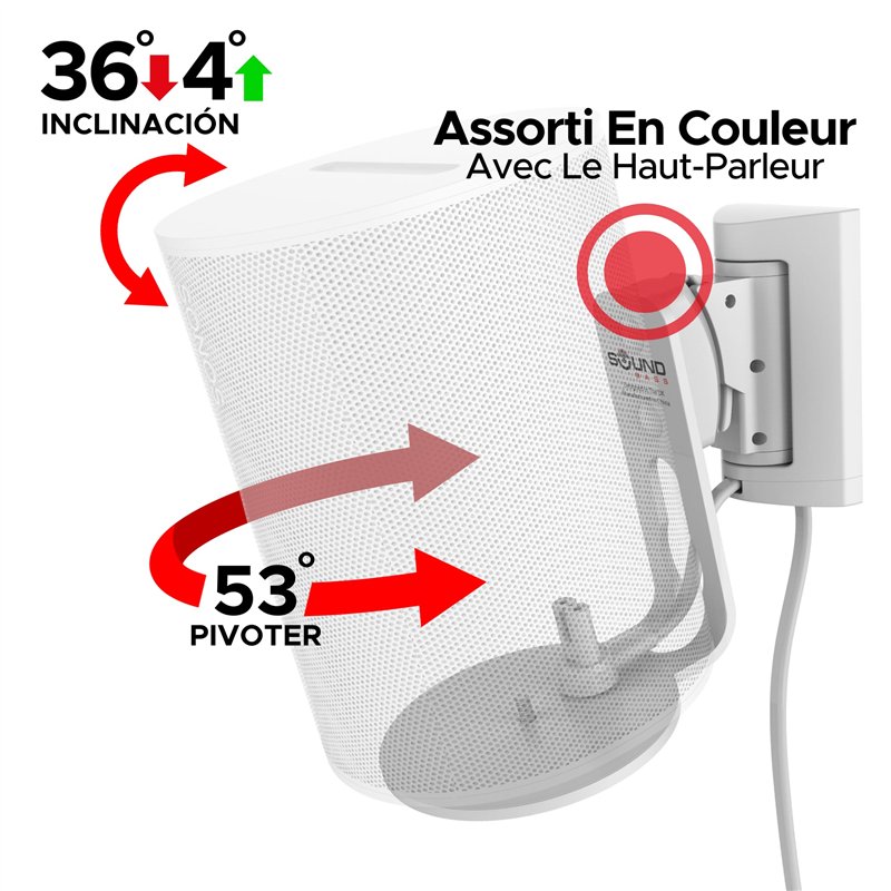 Image secondaire de Sound bass ERA100 Lot de 2 Supports de Montage Mural, inclinables et pivotants, Blanc, Double (2 pièces), Compatible avec Sonos 