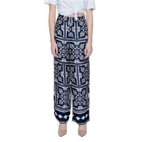 STREET ONE A377582 Pantalon Imprimé en Satin, Bleu Foncé, 36W x 30L Femme, Multicolore