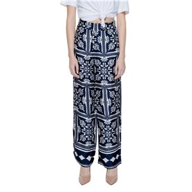 STREET ONE A377582 Pantalon Imprimé en Satin, Bleu Foncé, 40W x 30L Femme, Multicolore