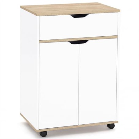 IDMarket - Desserte de cuisine COSY placard avec tiroir bois blanc et plateaux façon hêtre L.60 CM