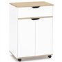 IDMarket - Desserte de cuisine COSY placard avec tiroir bois blanc et plateaux façon hêtre L.60 CM