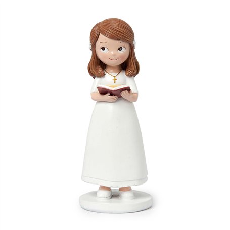 Mopec Y60 Figurine pour gâteau Communion Fille Robe Blanche et Bible 13 cm, Multicolore, Normale