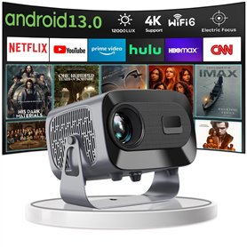 Mini Videoprojecteur Rotatif à 360° Native 720P, Prend en Charge 1080P Android 13.0 Projecteur Mural avec Haut-Parleur, Netflix,