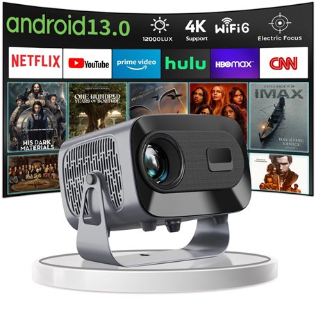 Mini Videoprojecteur Rotatif à 360° Native 720P, Prend en Charge 1080P Android 13.0 Projecteur Mural avec Haut-Parleur, Netflix,
