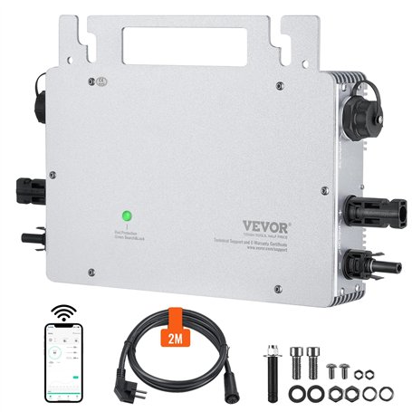 VEVOR Micro Onduleur Solaire Lié au Réseau 800 W Micro-onduleur Solaire Étanche IP65 Alliage d'Aluminium Tension CC 18-50 V avec