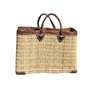 Panier Tressé Cabas de Plage Rectangulaire et Évasé en Jonc Naturel avec Finitions et Poignées en Cuir