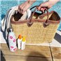 Panier Tressé Cabas de Plage Rectangulaire et Évasé en Jonc Naturel avec Finitions et Poignées en Cuir