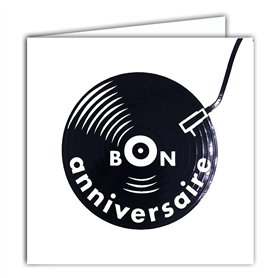 22230 Carte carrée Bon ANNIVERSAIRE Musique Tourne Disque Vinyle Noir Brillant Platine DJ - Avec Enveloppe blanche 15x15cm - Cré
