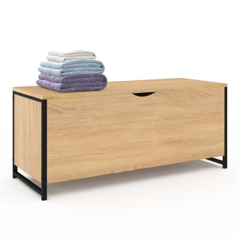 IDMarket - Coffre de Rangement 100 cm Detroit Bois et Noir Design Industriel