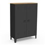IDMarket - Armoire basse ESTER 2 portes métal noir et plateau bois design industriel