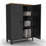 IDMarket - Armoire basse ESTER 2 portes métal noir et plateau bois design industriel