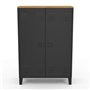 IDMarket - Armoire basse ESTER 2 portes métal noir et plateau bois design industriel