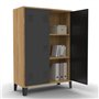 IDMarket - Armoire basse ESTER 2 portes métal noir et contour bois design industriel