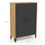 IDMarket - Armoire basse ESTER 2 portes métal noir et contour bois design industriel
