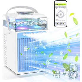 Mini Climatiseur Portable, 4 en 1 Refroidisseur d'air Portable USB Mini Air Climatiseur Ventilateur avec 7 Couleurs LED 3 Modes 