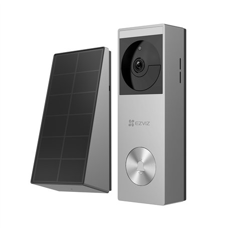 EZVIZ HP3 Pro Sonnette connectée sans Fil et sur Batterie avec Panneau Solaire, Caméra 2K intégrée, Vision Nocturne Couleur, Dét